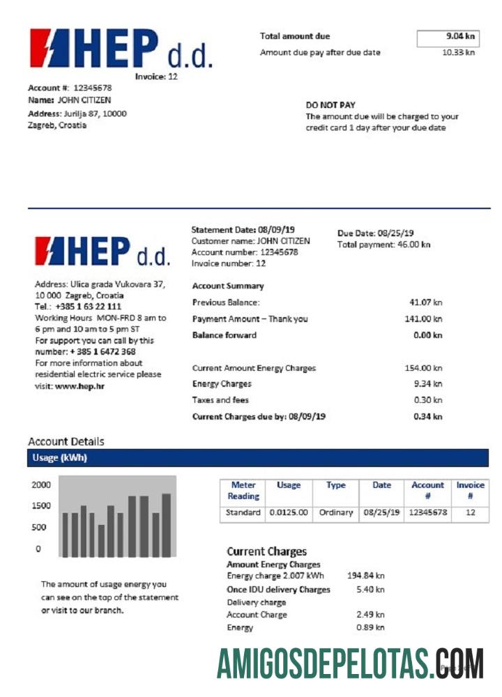Projeto de lei de serviços públicos de eletricidade da Croácia Hrvatska Elektroprivreda modelo
